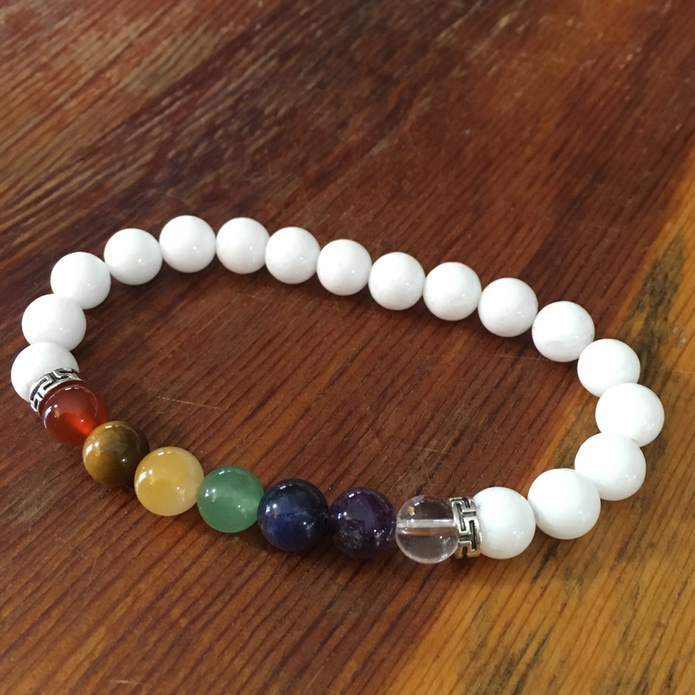 White Jade Chakra Bracelet NATURAL STONES - Picture 7 of 8